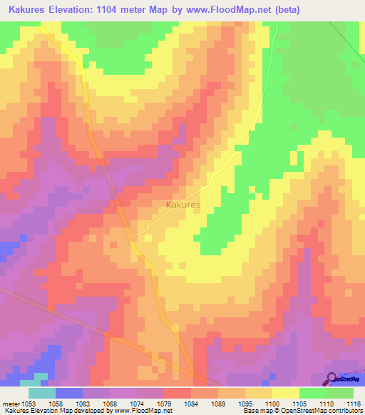 Kakures,Uganda Elevation Map