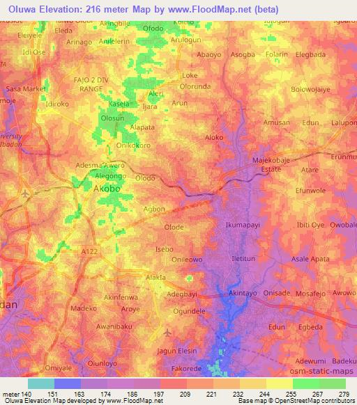 Oluwa,Nigeria Elevation Map