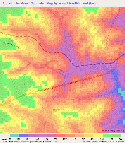 Oluwa,Nigeria Elevation Map
