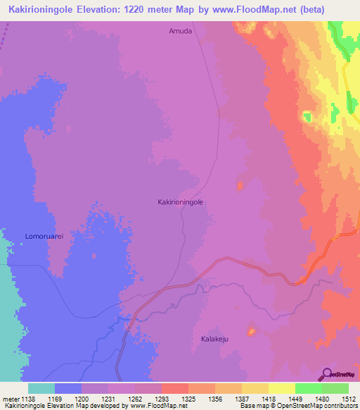 Kakirioningole,Uganda Elevation Map