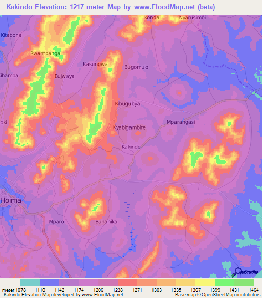 Kakindo,Uganda Elevation Map