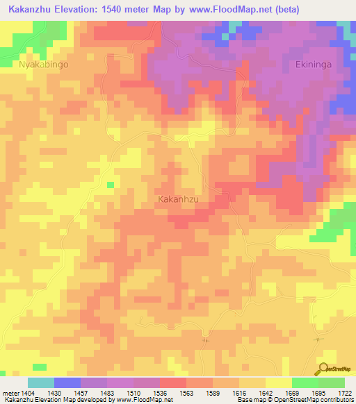 Kakanzhu,Uganda Elevation Map