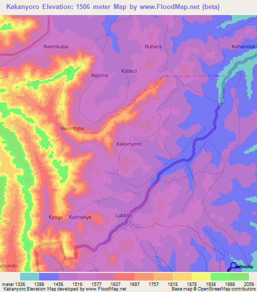 Kakanyoro,Uganda Elevation Map
