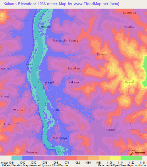Kakano,Uganda Elevation Map