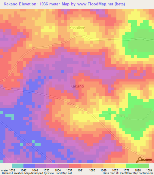 Kakano,Uganda Elevation Map