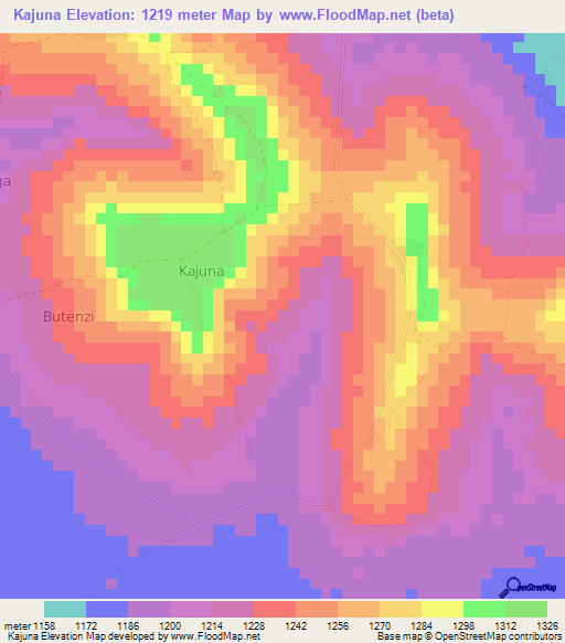Kajuna,Uganda Elevation Map
