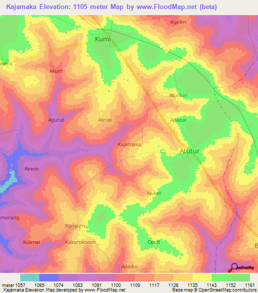 Kajamaka,Uganda Elevation Map