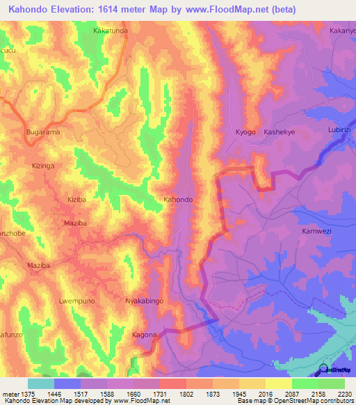 Kahondo,Uganda Elevation Map