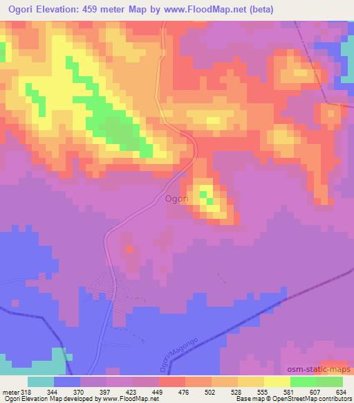 Ogori,Nigeria Elevation Map