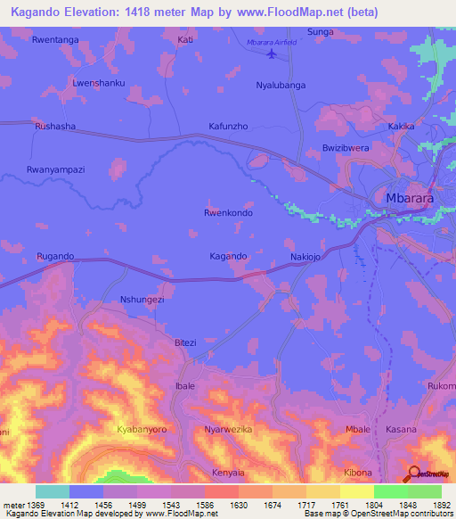 Kagando,Uganda Elevation Map