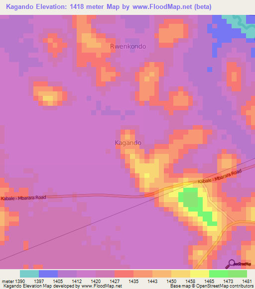 Kagando,Uganda Elevation Map