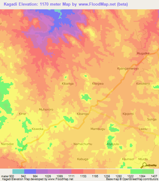 Kagadi,Uganda Elevation Map