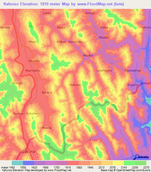 Kafunzo,Uganda Elevation Map