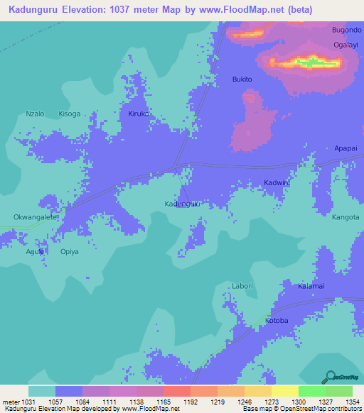 Kadunguru,Uganda Elevation Map