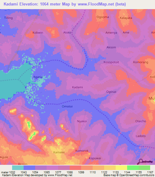 Kadami,Uganda Elevation Map