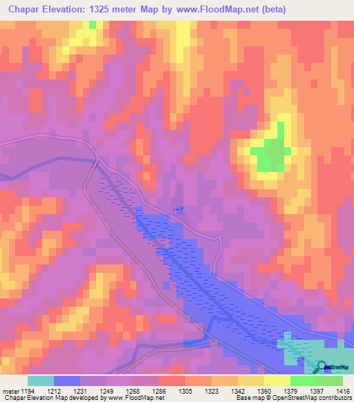 Chapar,Iran Elevation Map