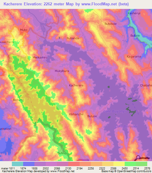 Kacherere,Uganda Elevation Map