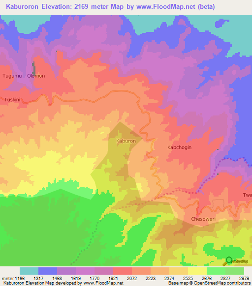 Kaburoron,Uganda Elevation Map