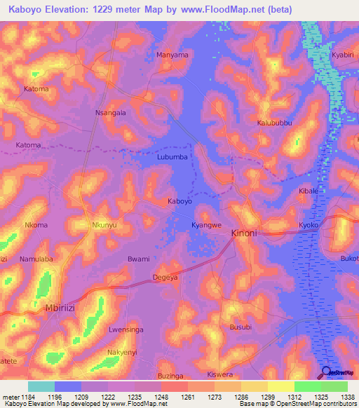 Kaboyo,Uganda Elevation Map