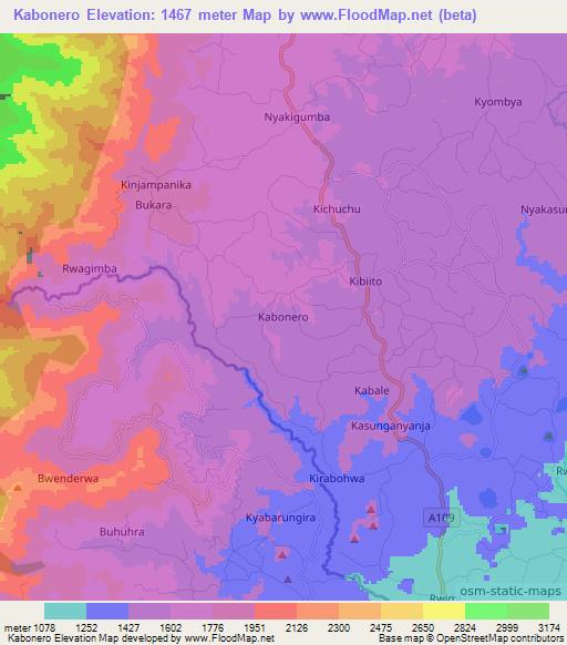 Kabonero,Uganda Elevation Map