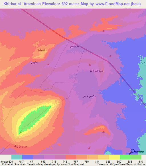 Khirbat al `Araminah,Syria Elevation Map