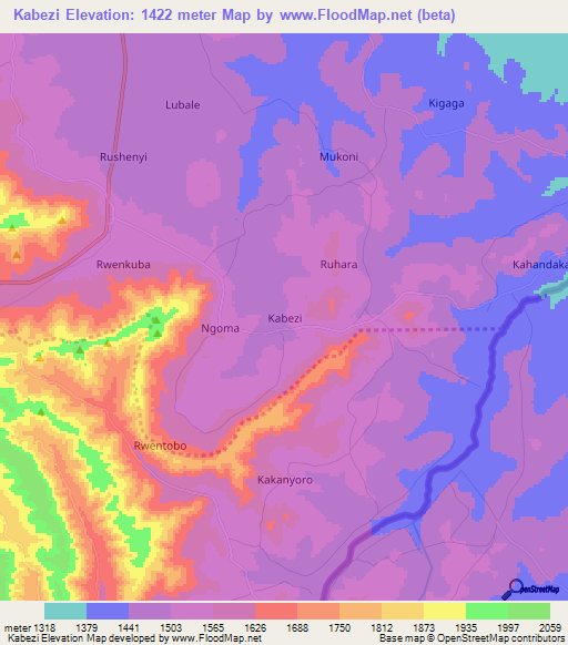 Kabezi,Uganda Elevation Map