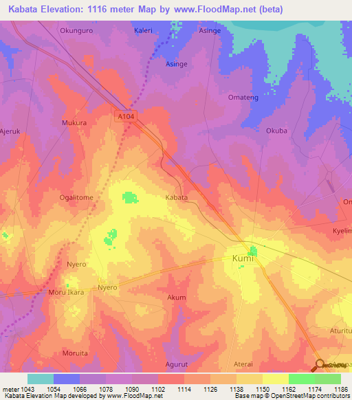 Kabata,Uganda Elevation Map