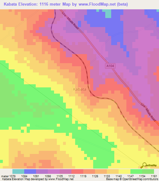 Kabata,Uganda Elevation Map