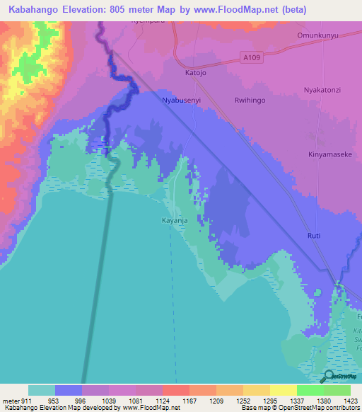 Kabahango,Uganda Elevation Map
