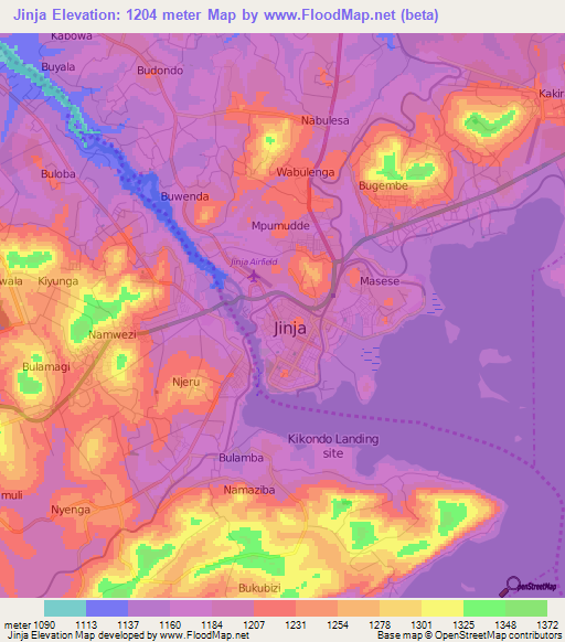 Jinja,Uganda Elevation Map