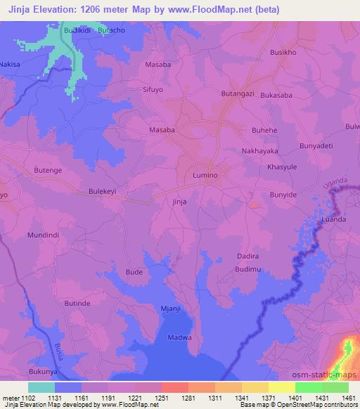 Jinja,Uganda Elevation Map