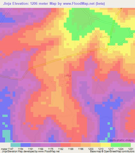 Jinja,Uganda Elevation Map