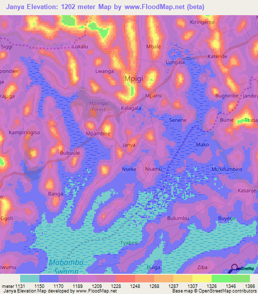 Janya,Uganda Elevation Map