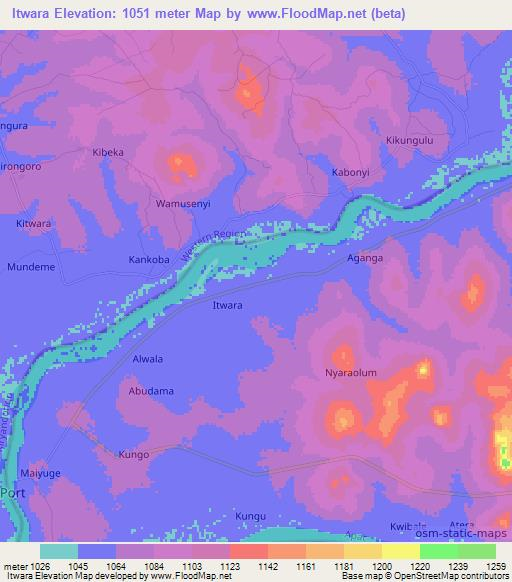 Itwara,Uganda Elevation Map