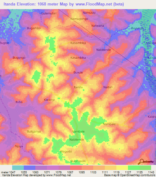Itanda,Uganda Elevation Map