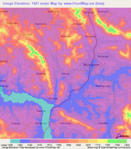 Irenga,Uganda Elevation Map