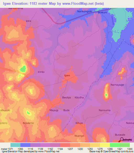 Igwe,Uganda Elevation Map