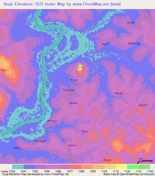 Ibuje,Uganda Elevation Map