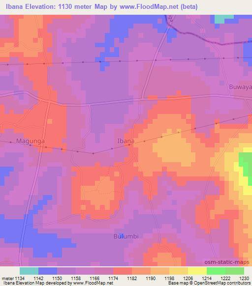 Ibana,Uganda Elevation Map