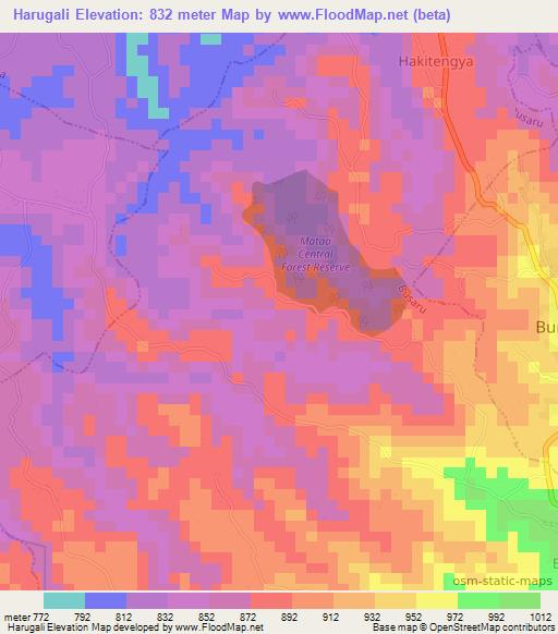 Harugali,Uganda Elevation Map