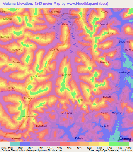 Gulama,Uganda Elevation Map