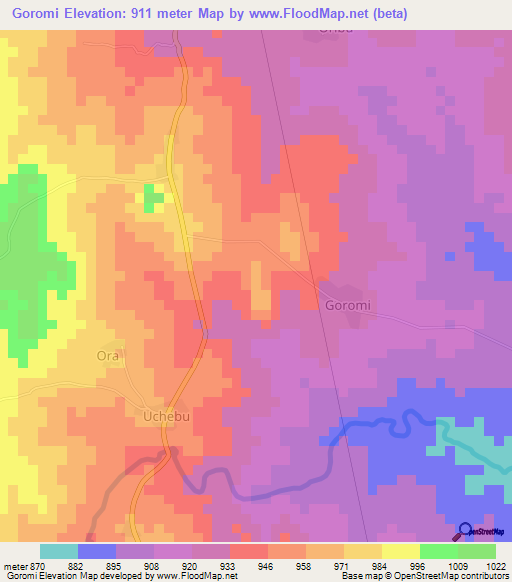 Goromi,Uganda Elevation Map
