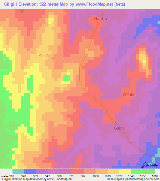 Giligili,Uganda Elevation Map