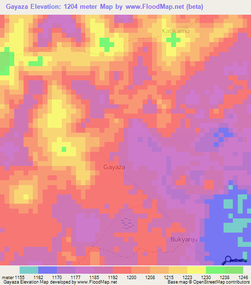 Gayaza,Uganda Elevation Map