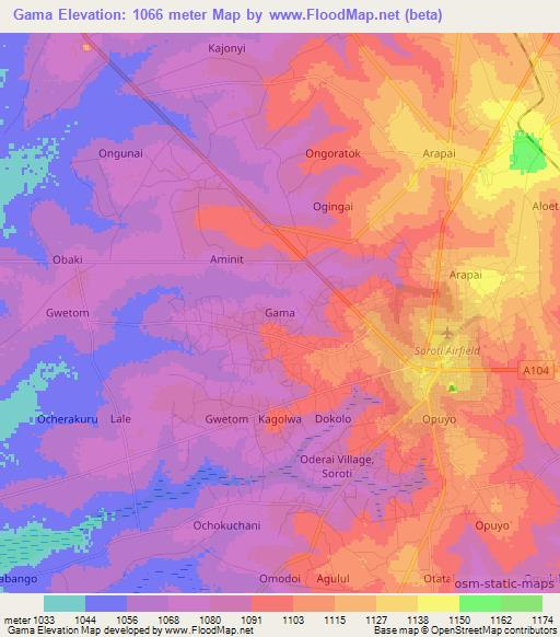 Gama,Uganda Elevation Map