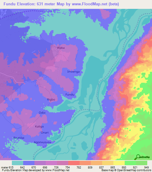 Fundu,Uganda Elevation Map