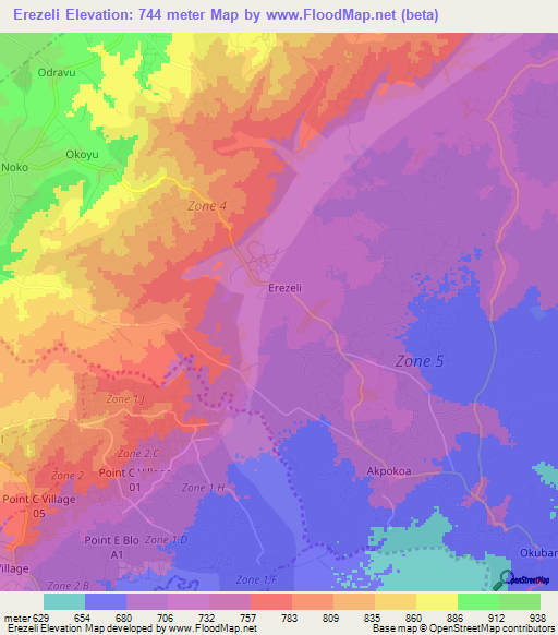 Erezeli,Uganda Elevation Map