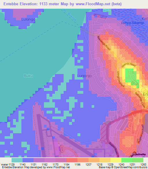 Entebbe,Uganda Elevation Map