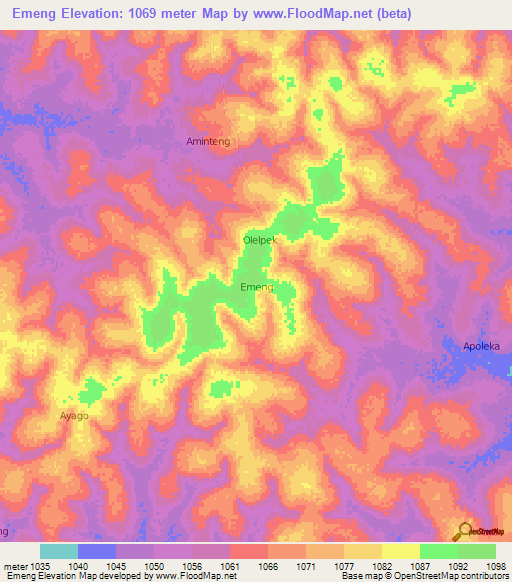 Emeng,Uganda Elevation Map
