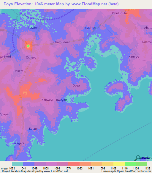 Doya,Uganda Elevation Map